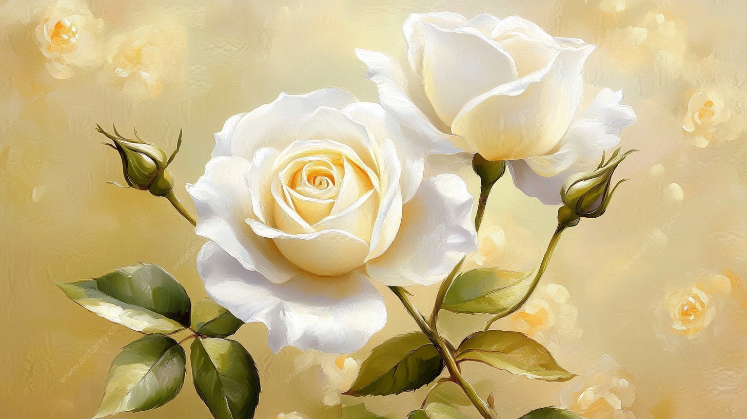 纯白玫瑰花卉艺术插画