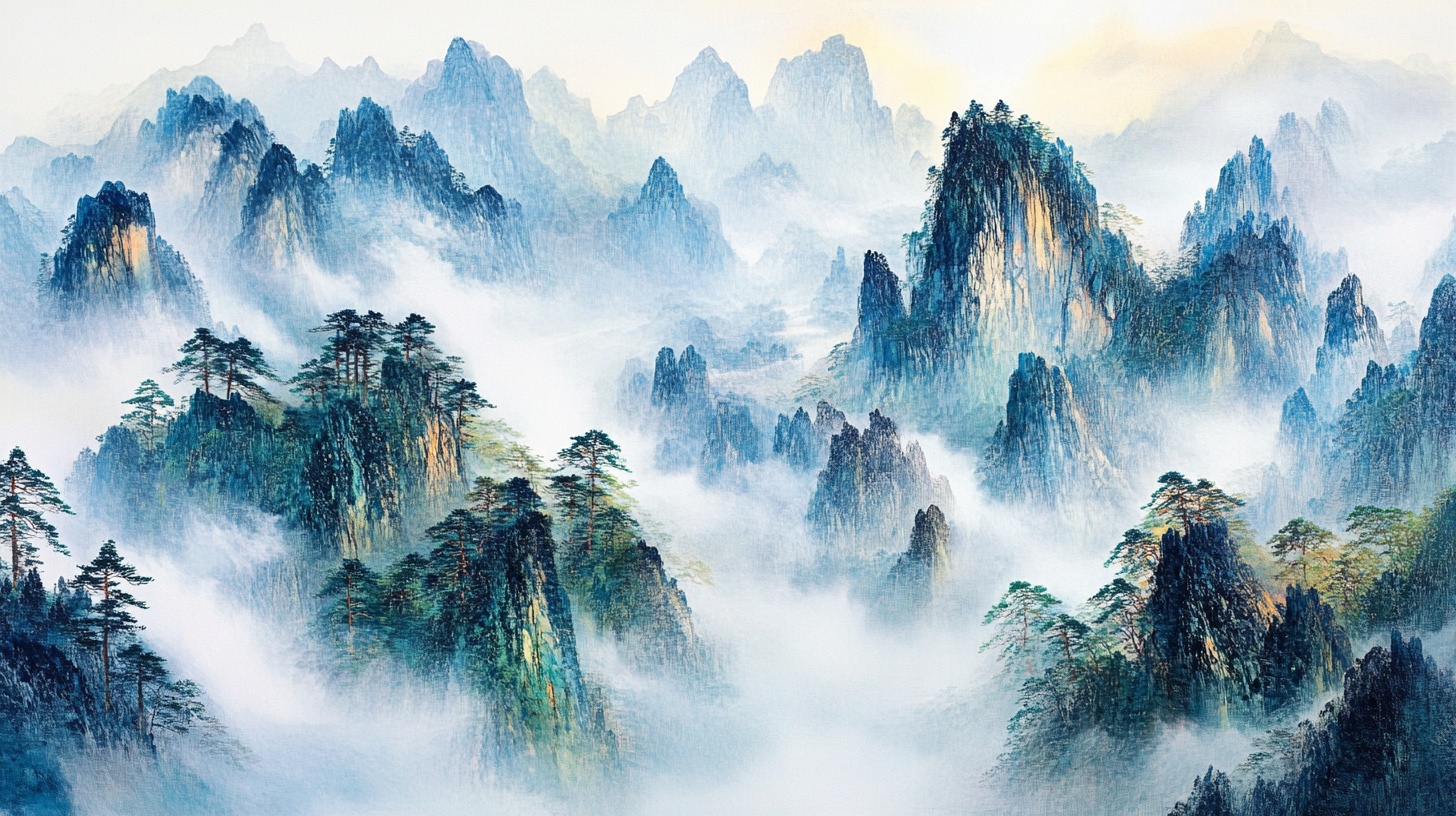 水墨群山云雾间