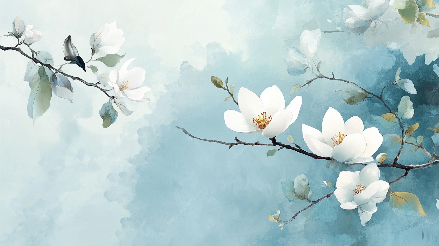 水墨玉兰花枝图