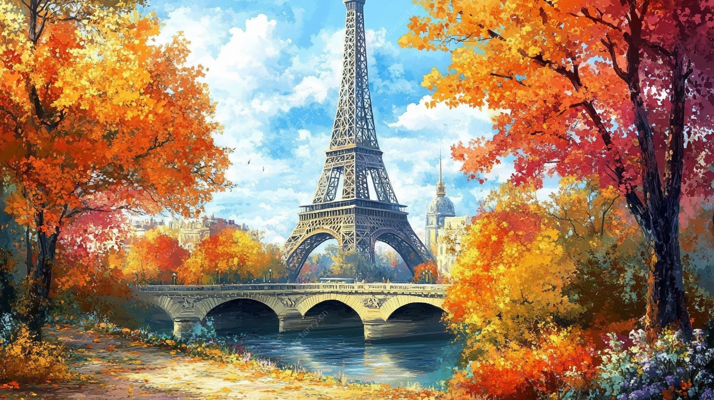 秋日埃菲尔铁塔梦幻美景