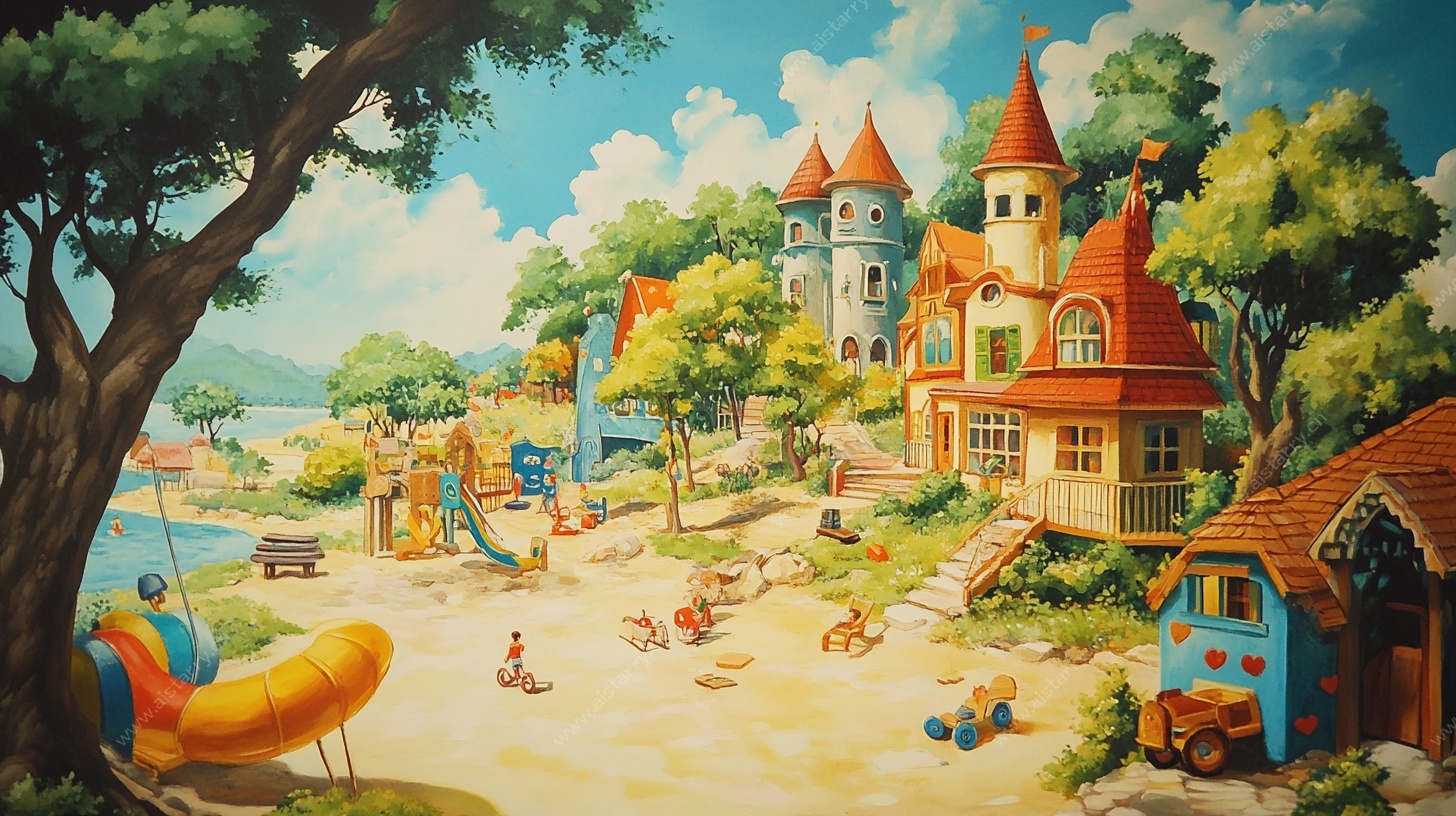 梦幻童话风海滨小镇场景