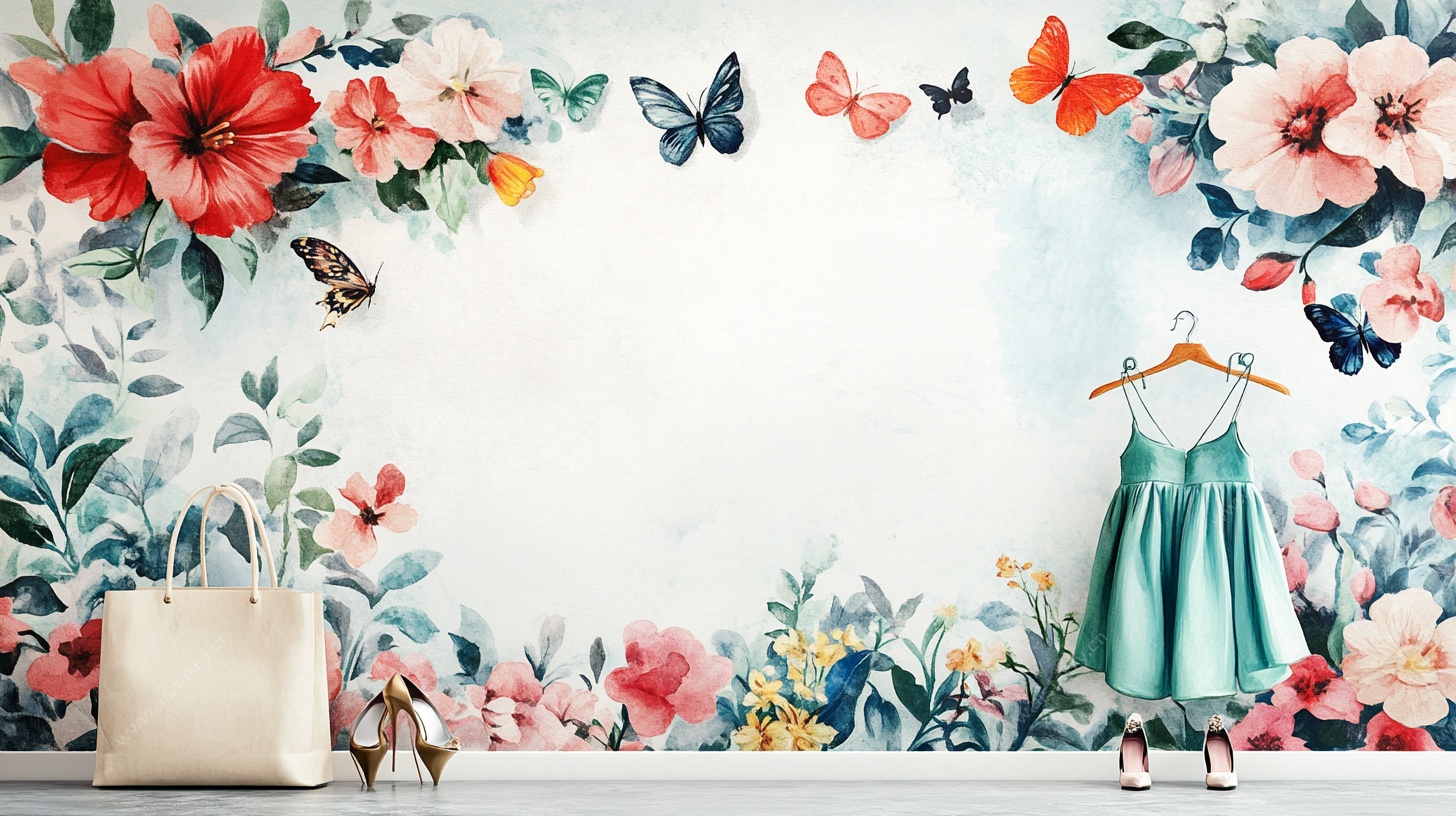 儿童服饰背景 花卉蝴蝶风