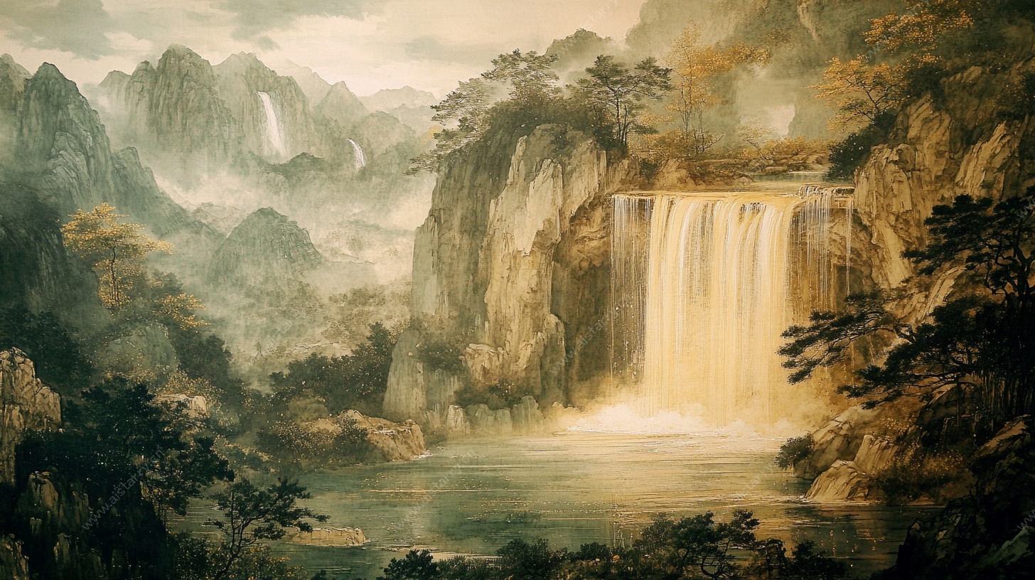 水墨山水瀑布风景图