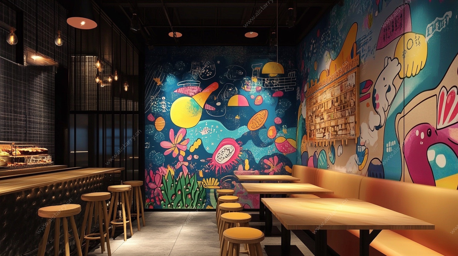 多彩涂鸦风餐厅室内场景