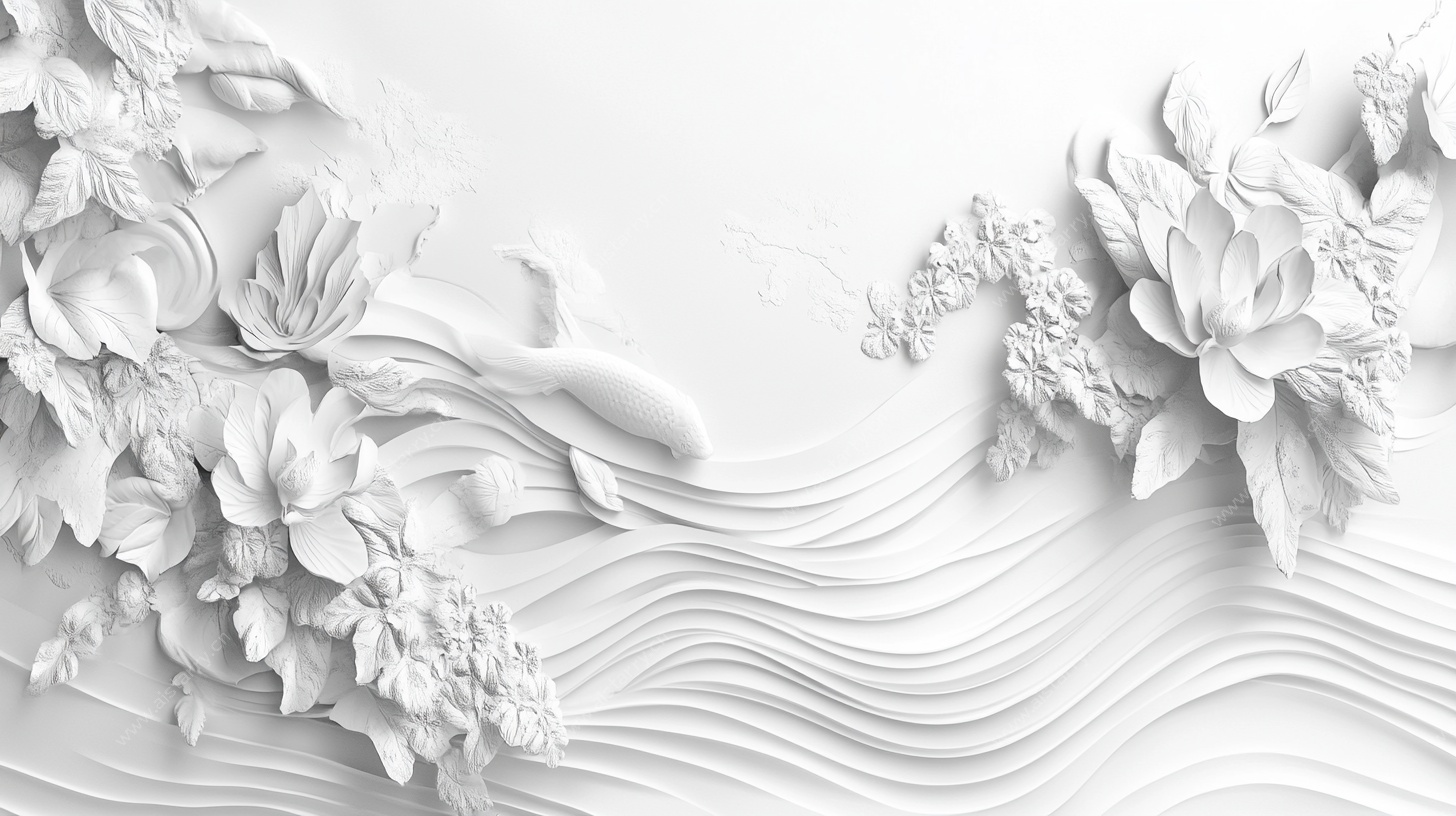 立体浮雕花卉波浪背景图