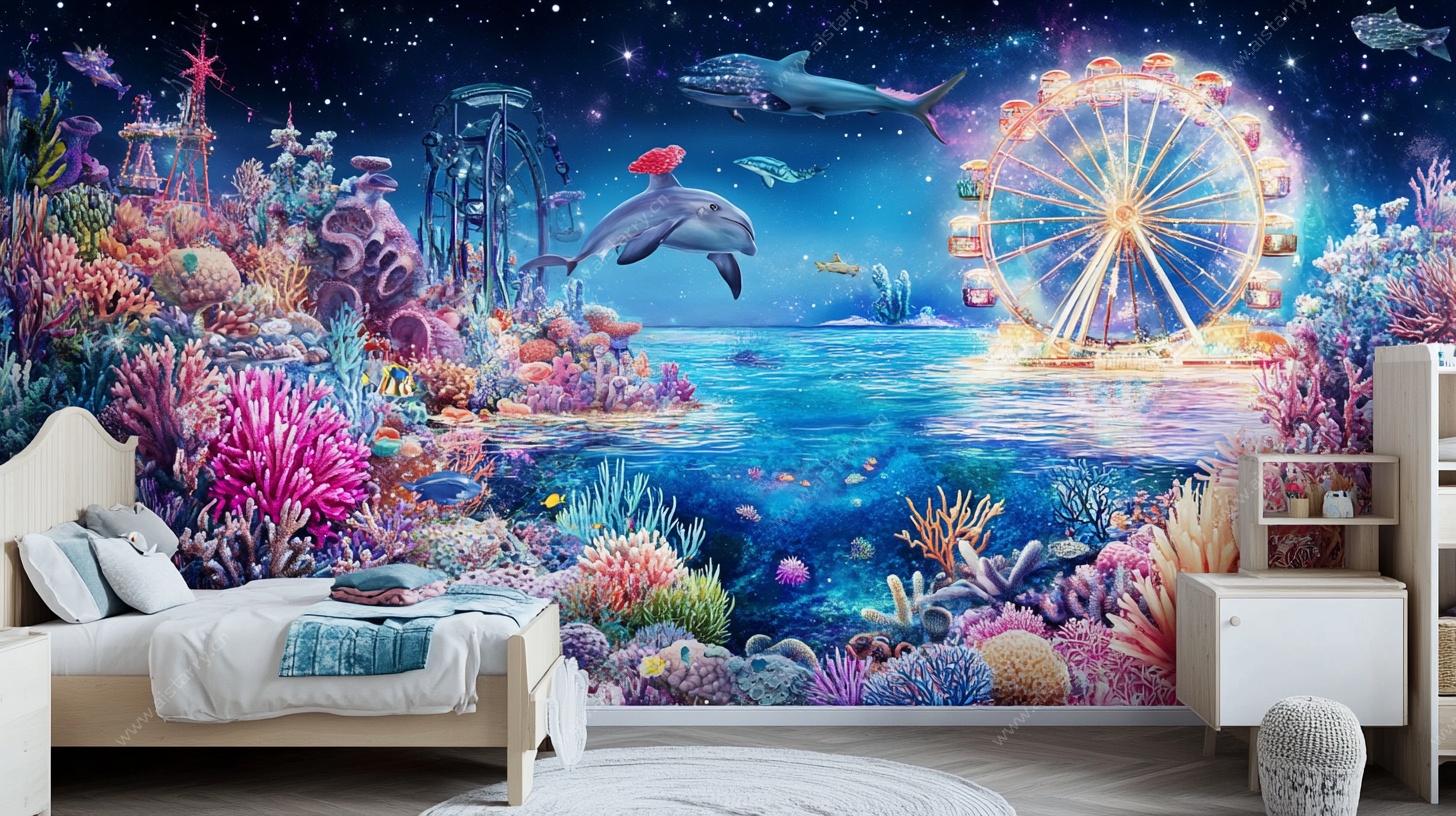 梦幻海底与摩天轮卧室墙绘