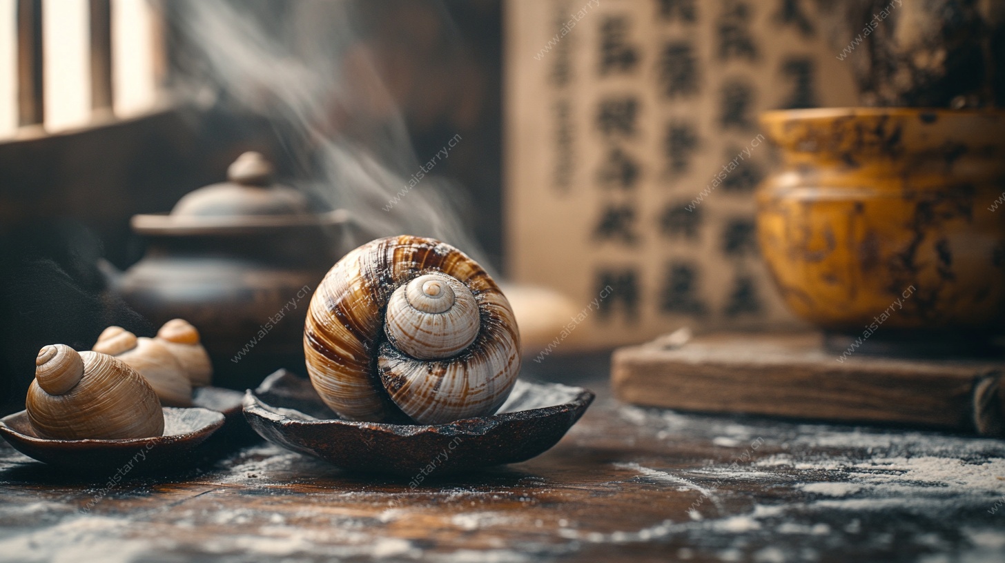 中式古风蜗牛静物摆拍