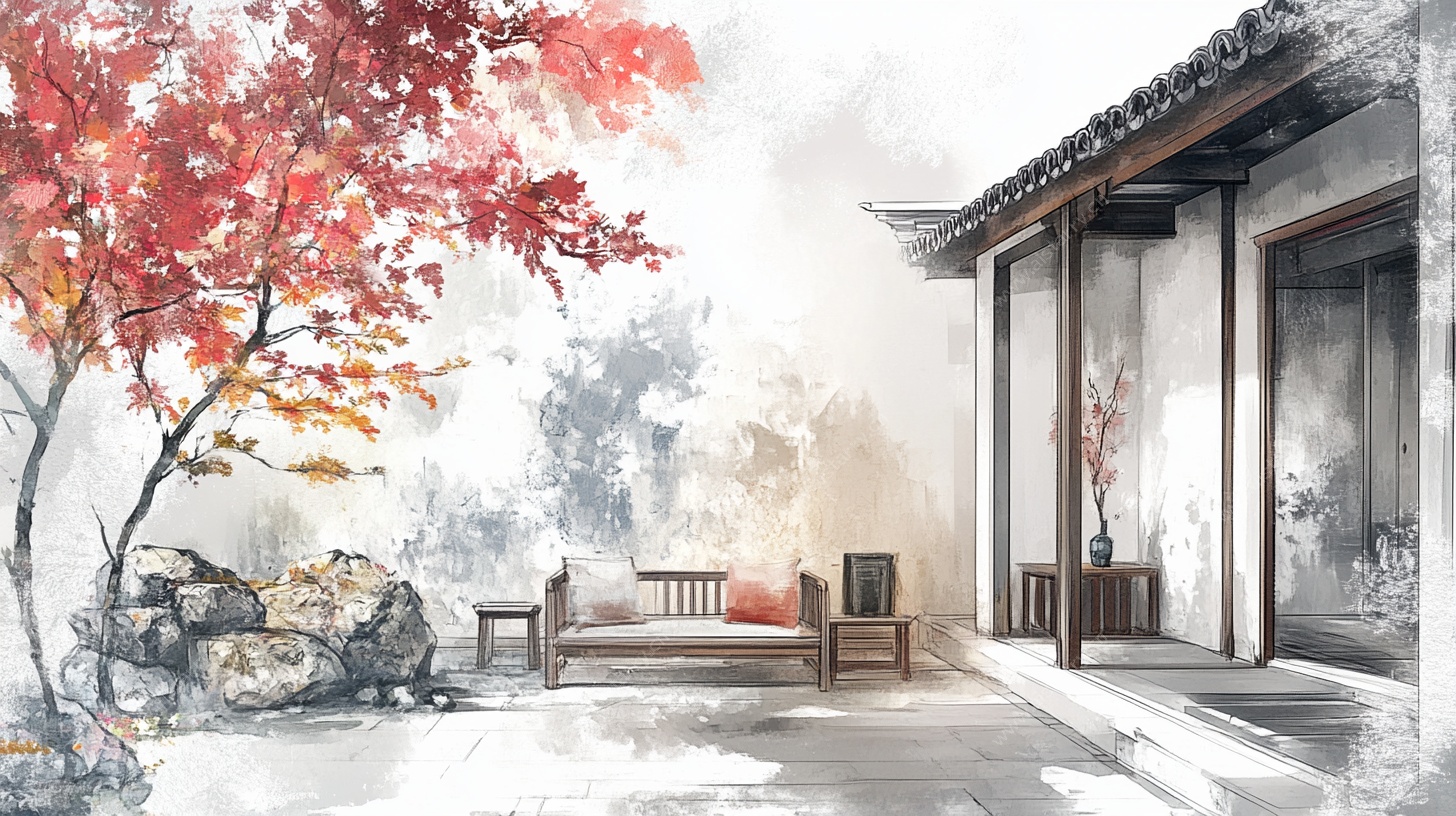中式庭院秋景图