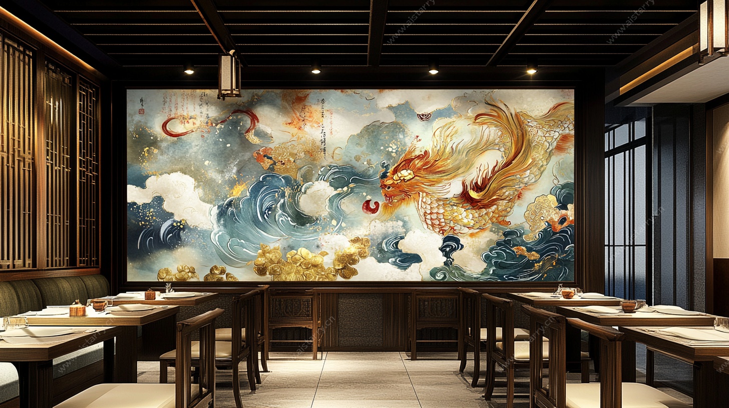 中式餐厅内的国风壁画