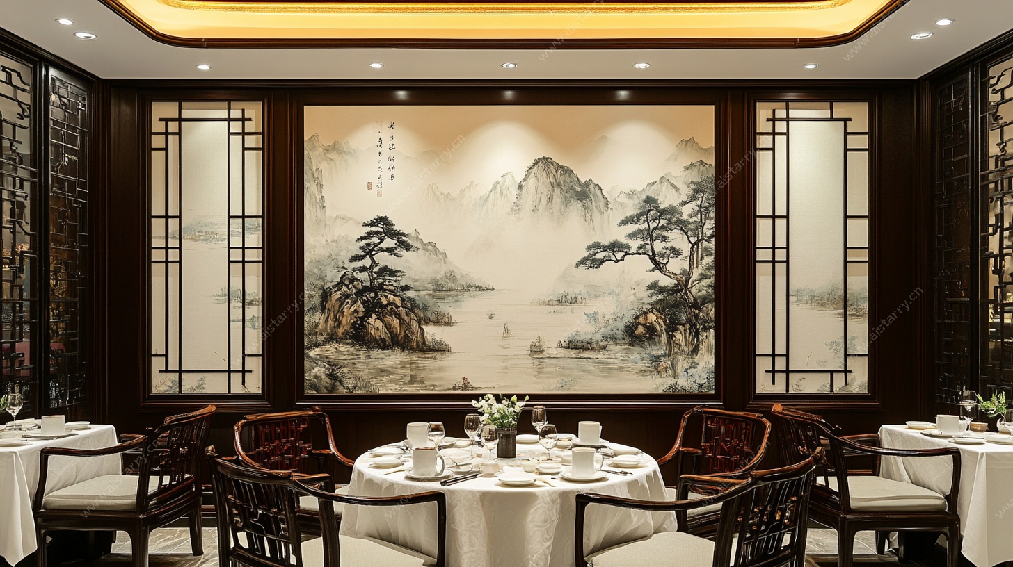 中式典雅餐厅室内景观