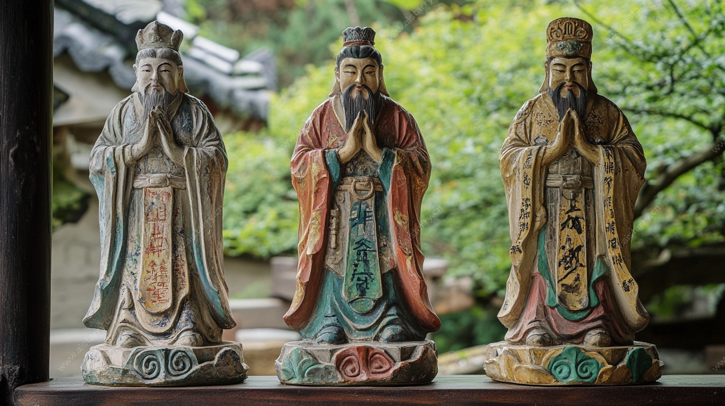 三尊道教神像雕塑展示