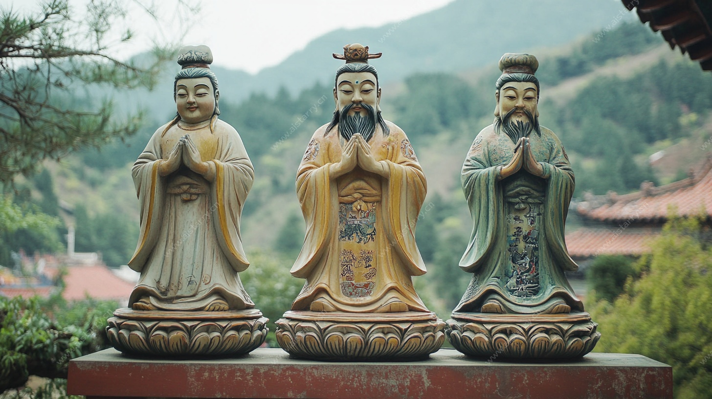 三尊道教神像摆件