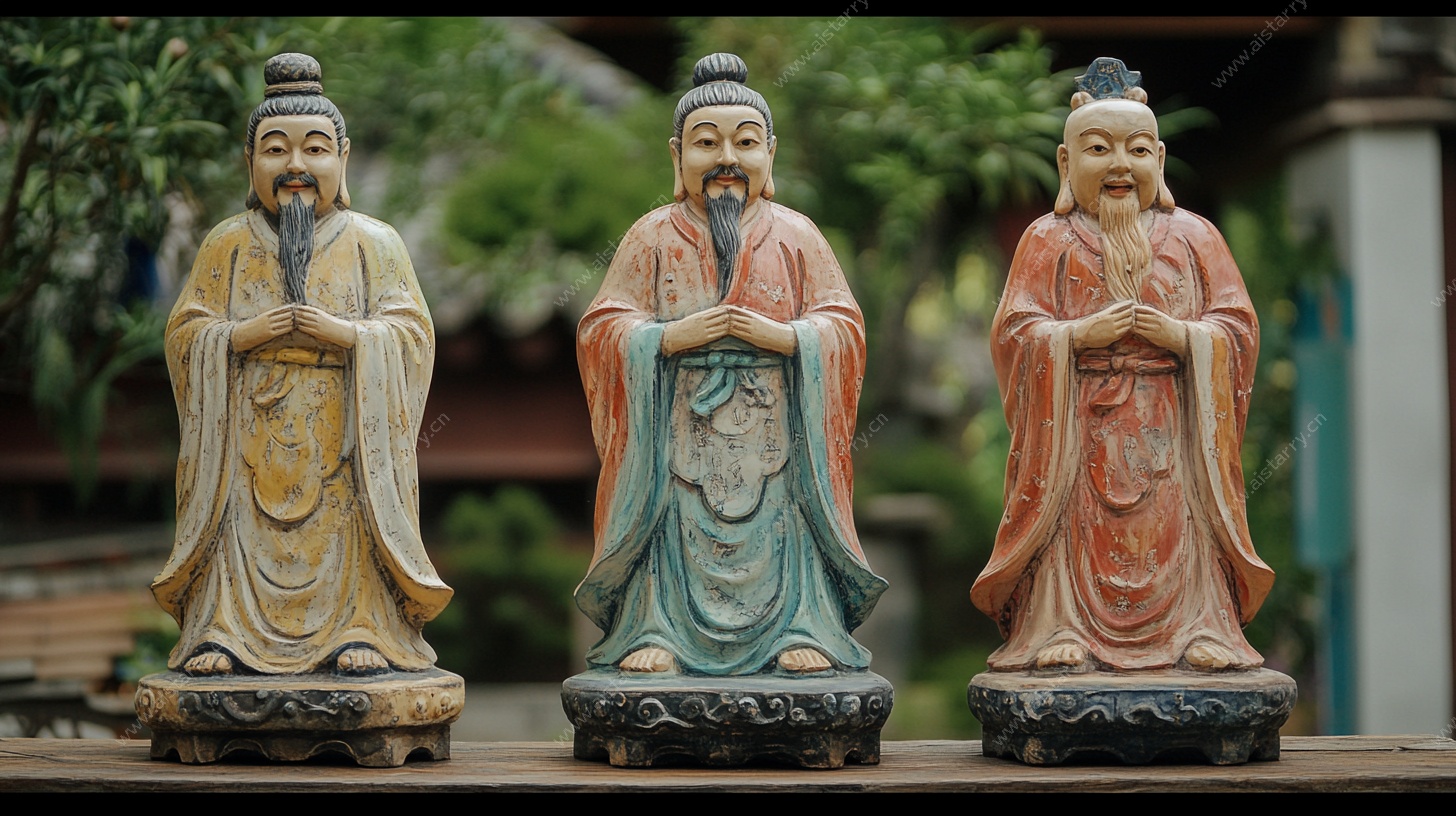 三尊传统风格古人雕像