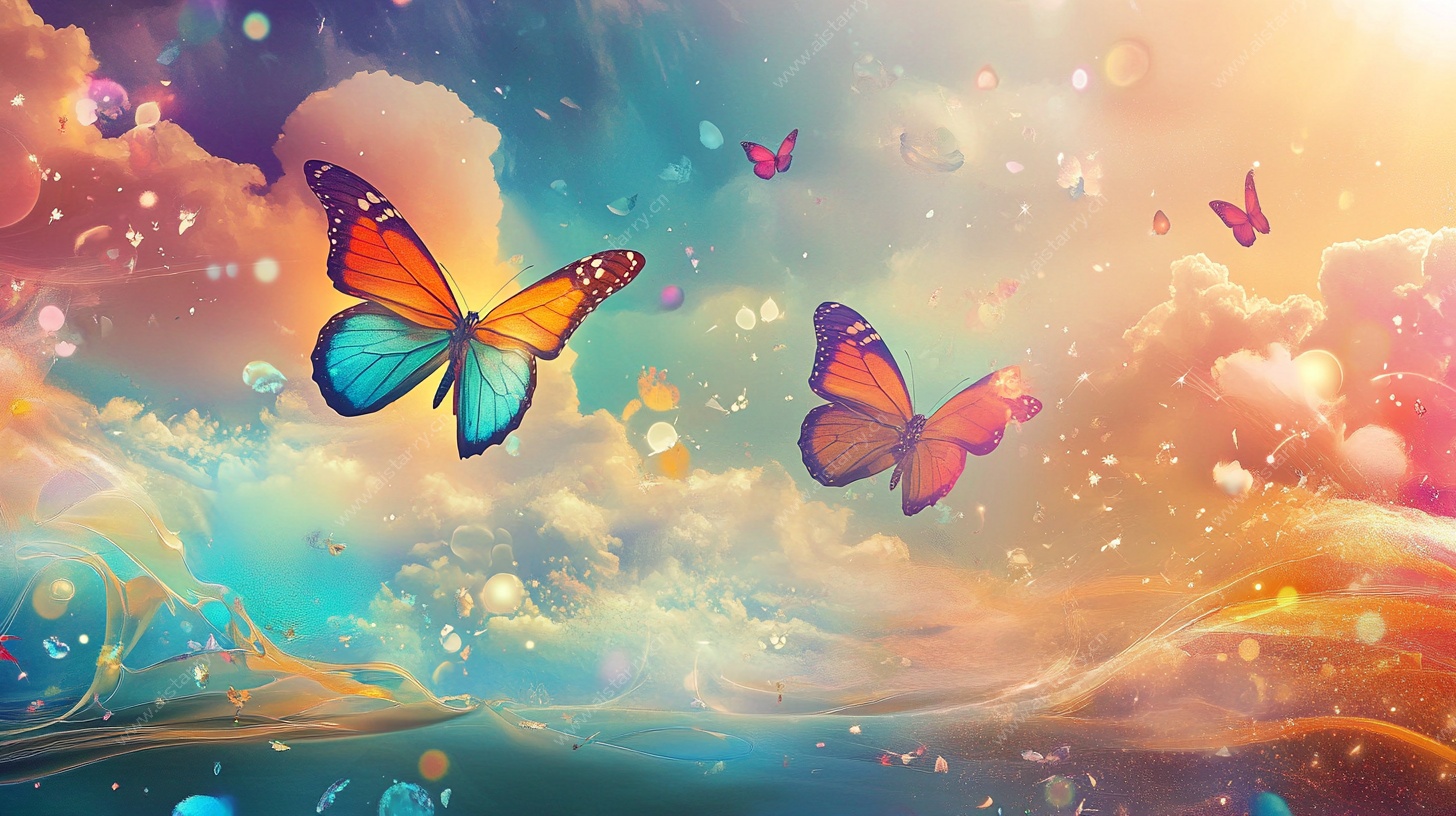 梦幻蝴蝶在绚丽天空飞舞