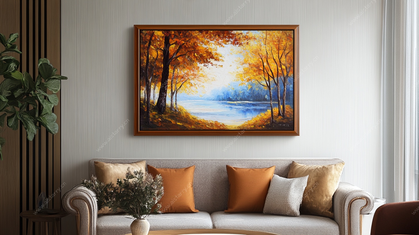 客厅中的秋日风景挂画