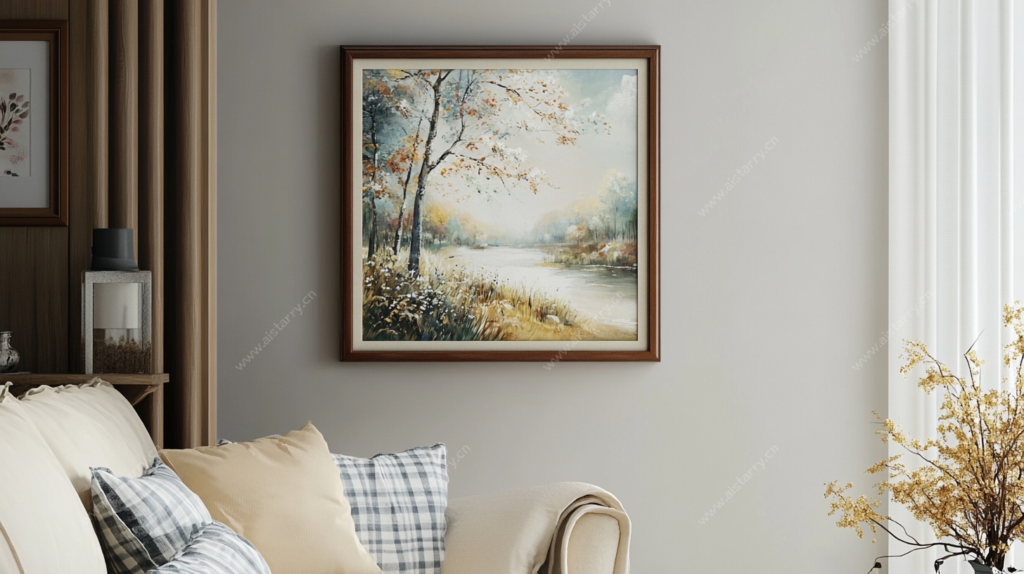 客厅中的秋日风景挂画