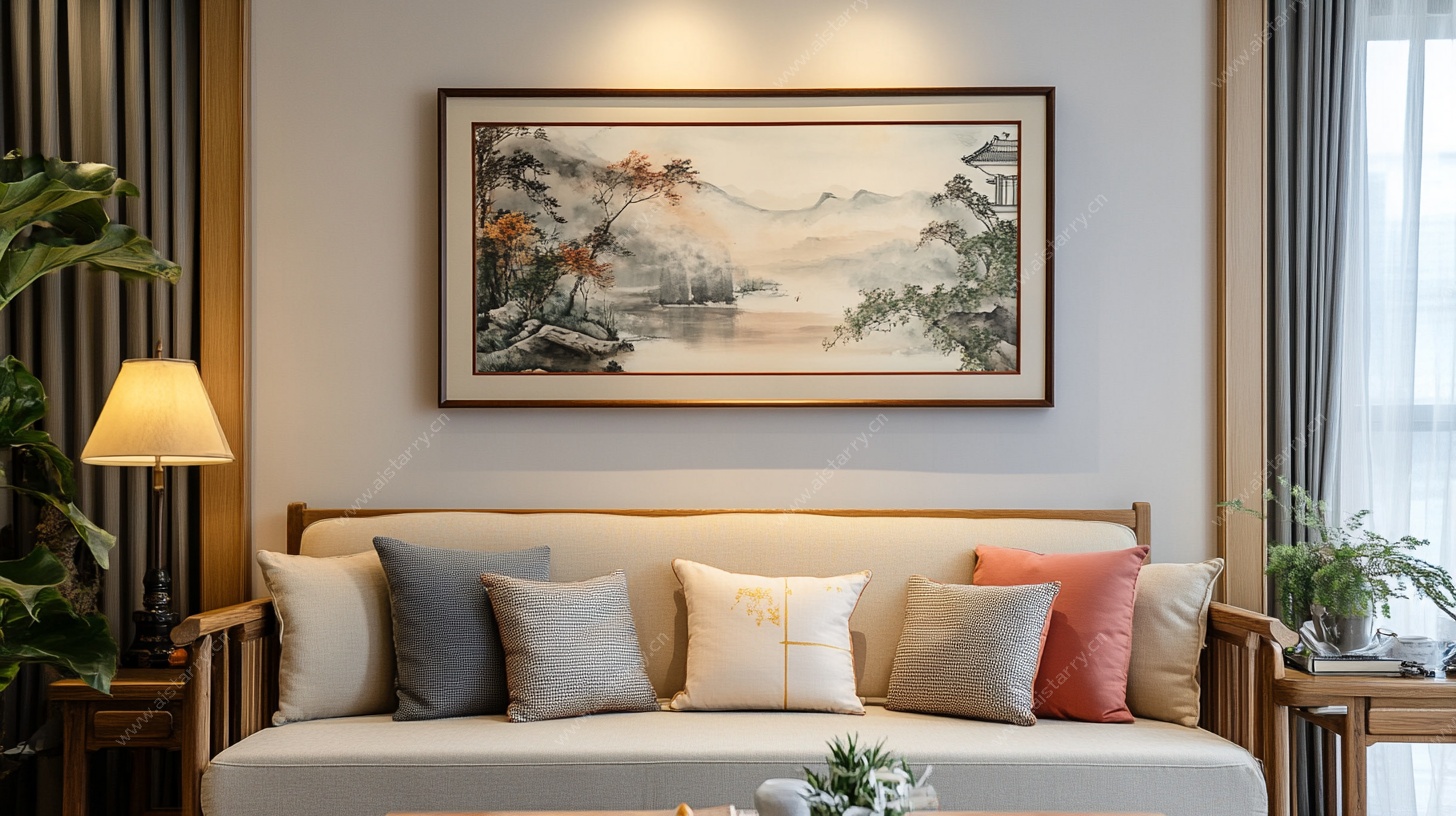 中式客厅沙发墙挂画装饰