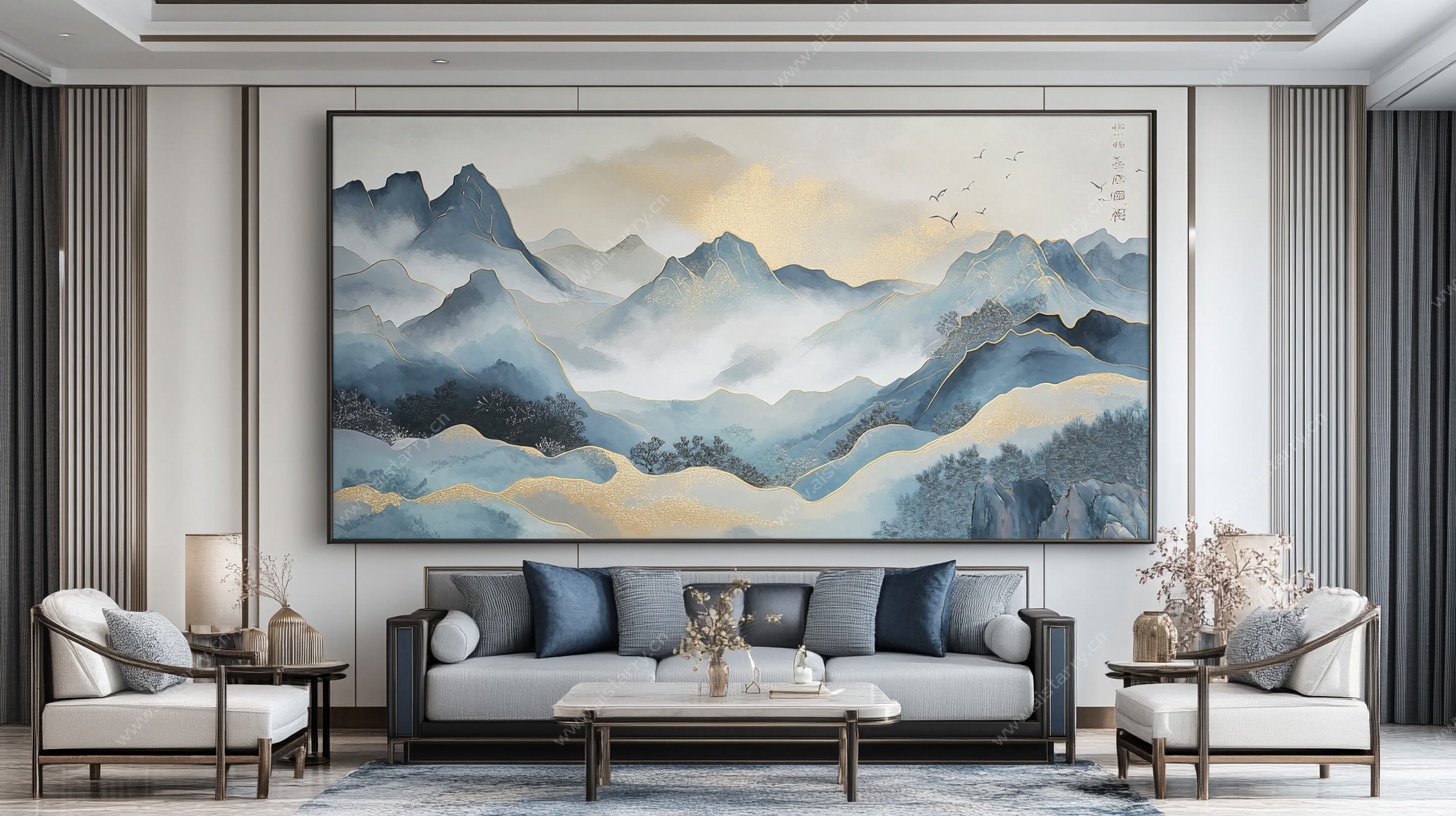 中式客厅山水挂画装饰