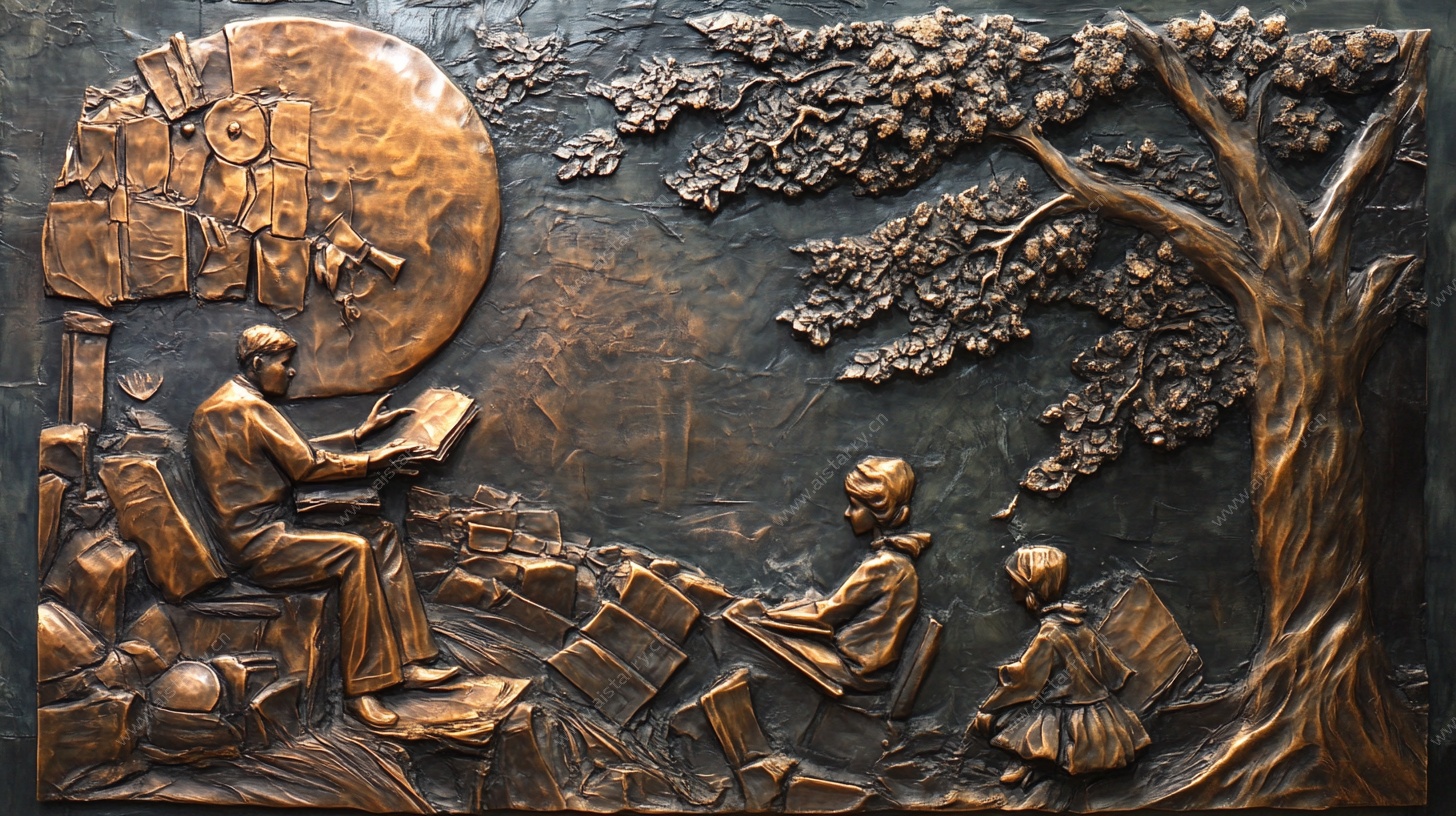 铜雕校园学习场景图