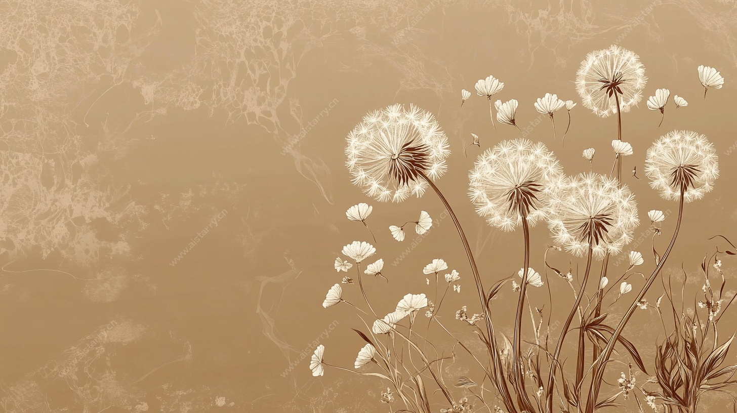 复古风蒲公英花卉背景图