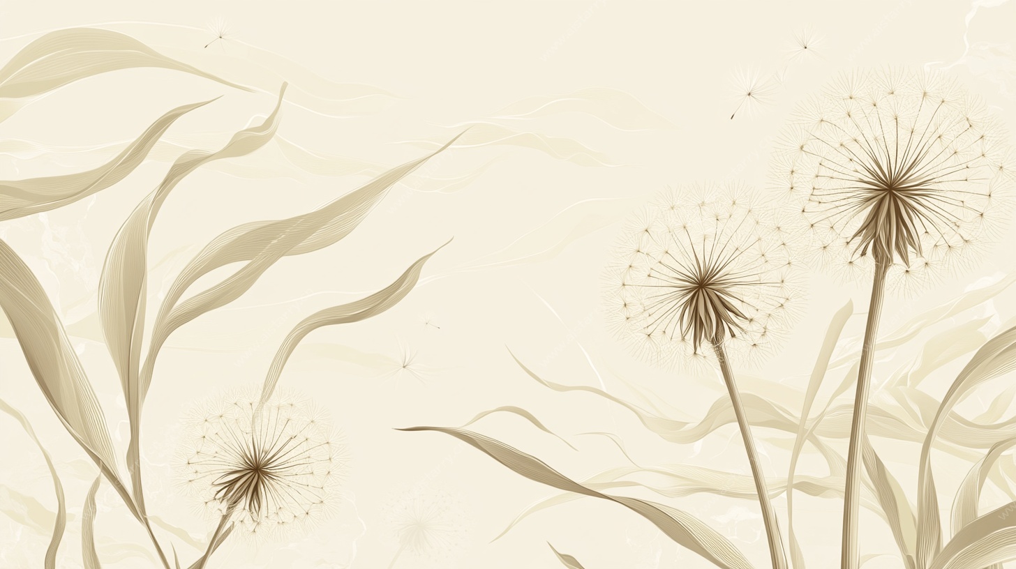 梦幻蒲公英与飘逸草叶背景