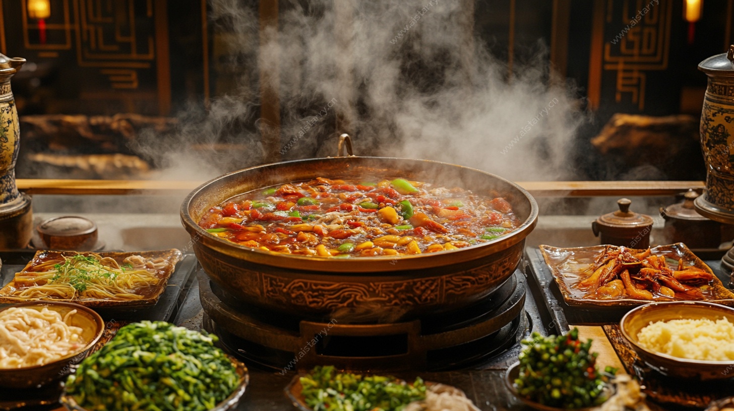 传统中式火锅丰盛食材场景