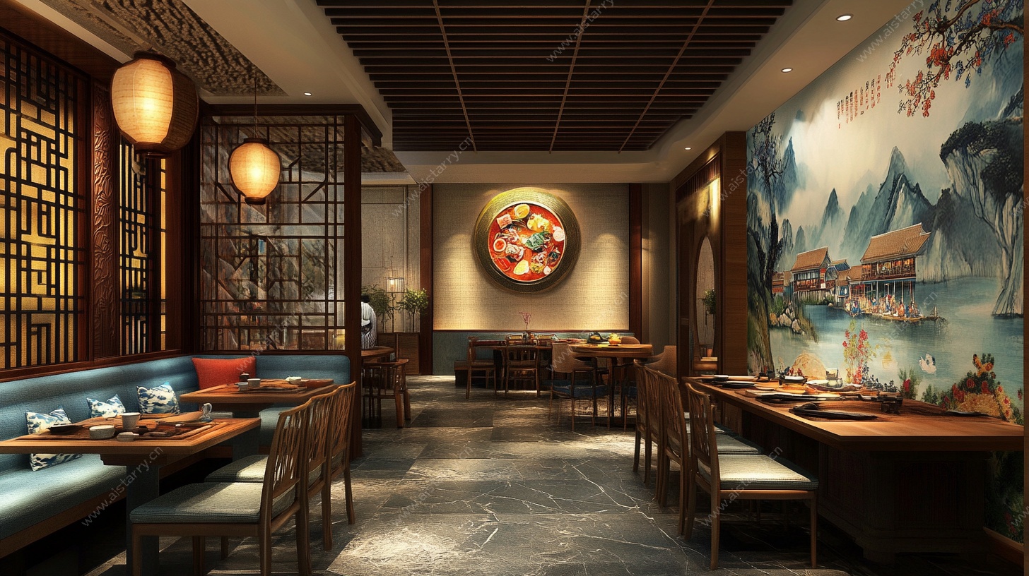 中式典雅餐厅室内场景