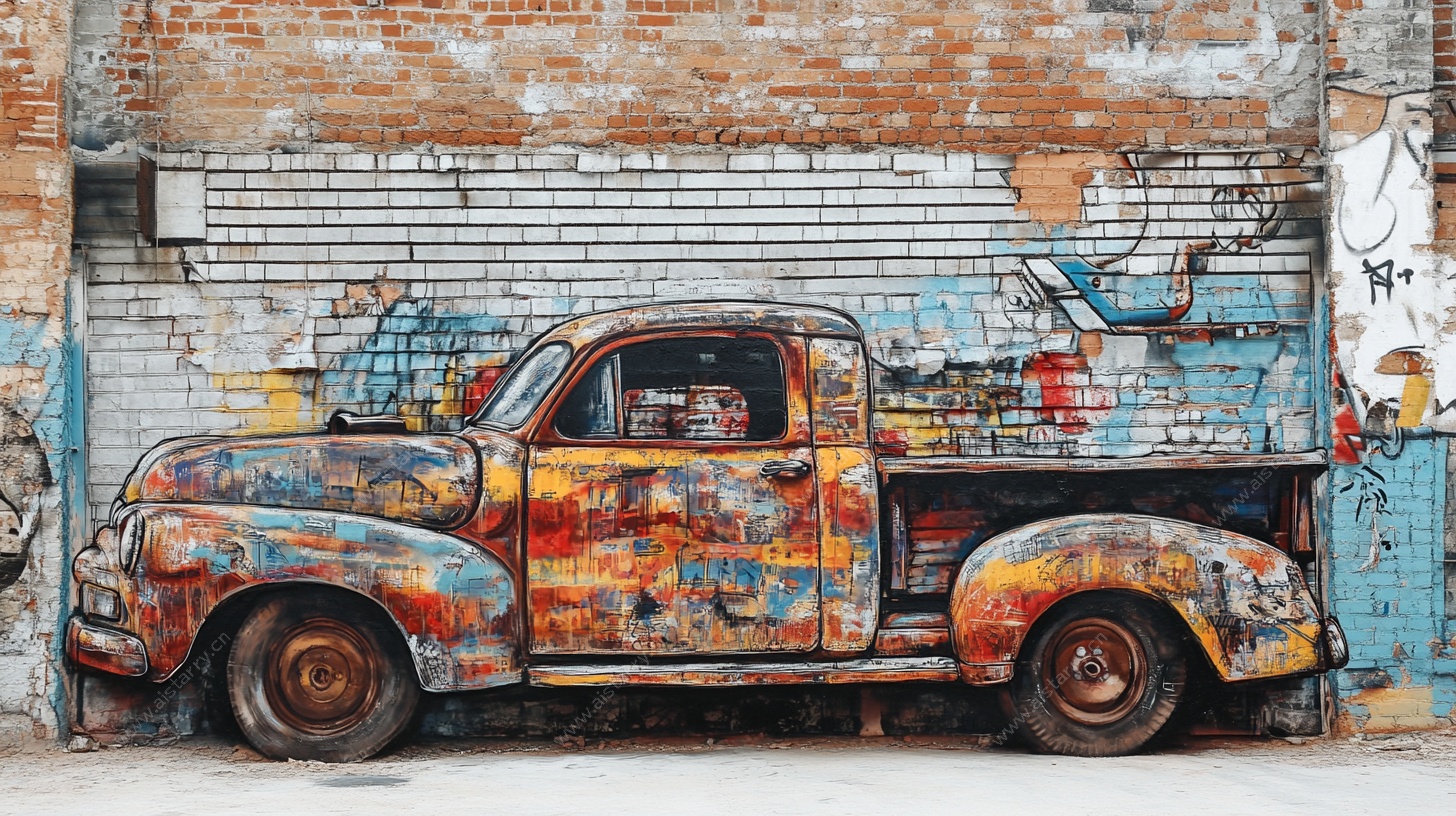 复古涂鸦旧皮卡