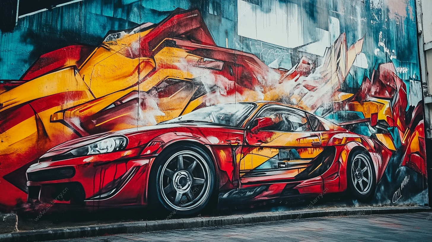 炫酷跑车与街头涂鸦艺术