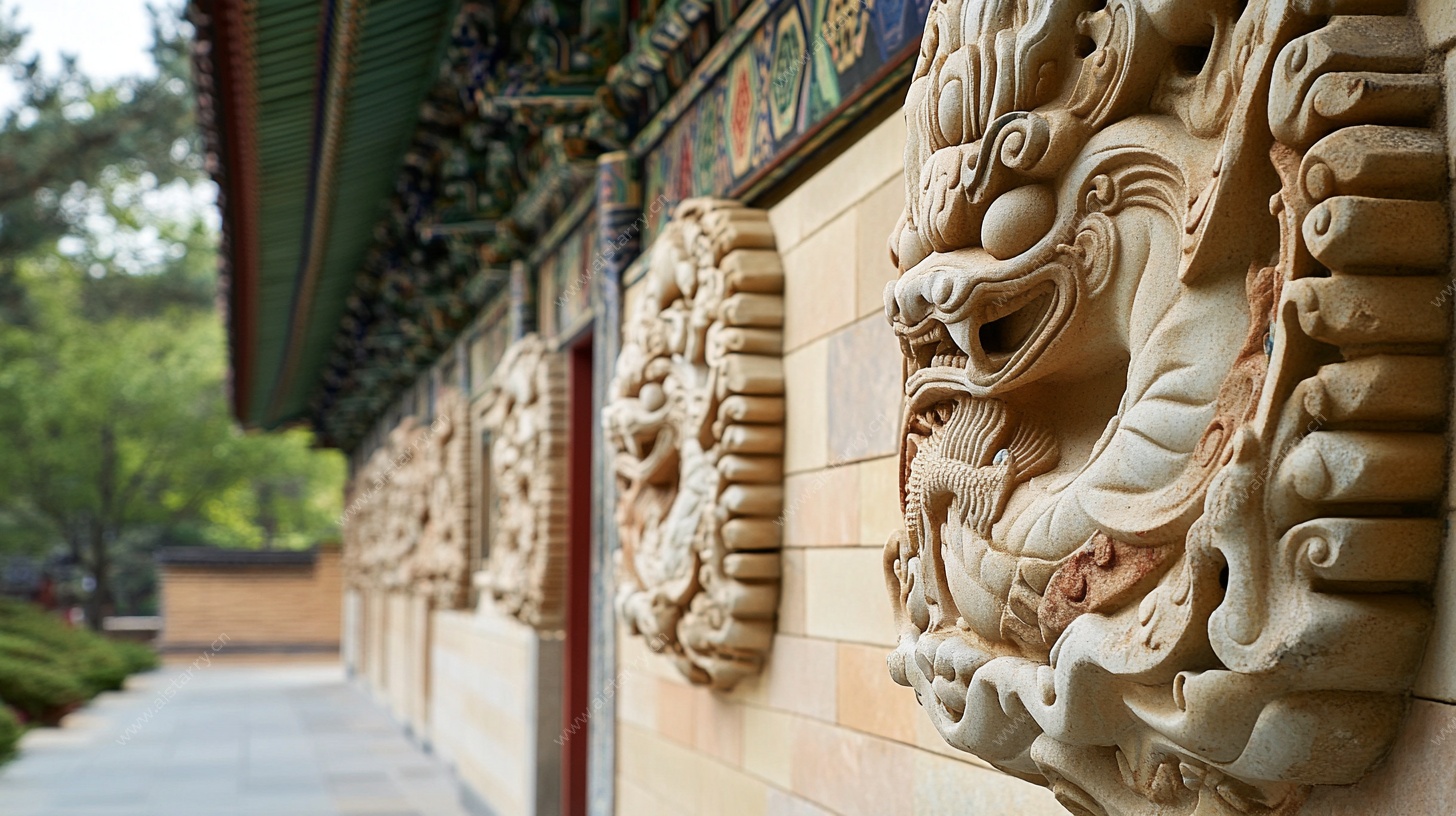 中式建筑龙纹浮雕墙