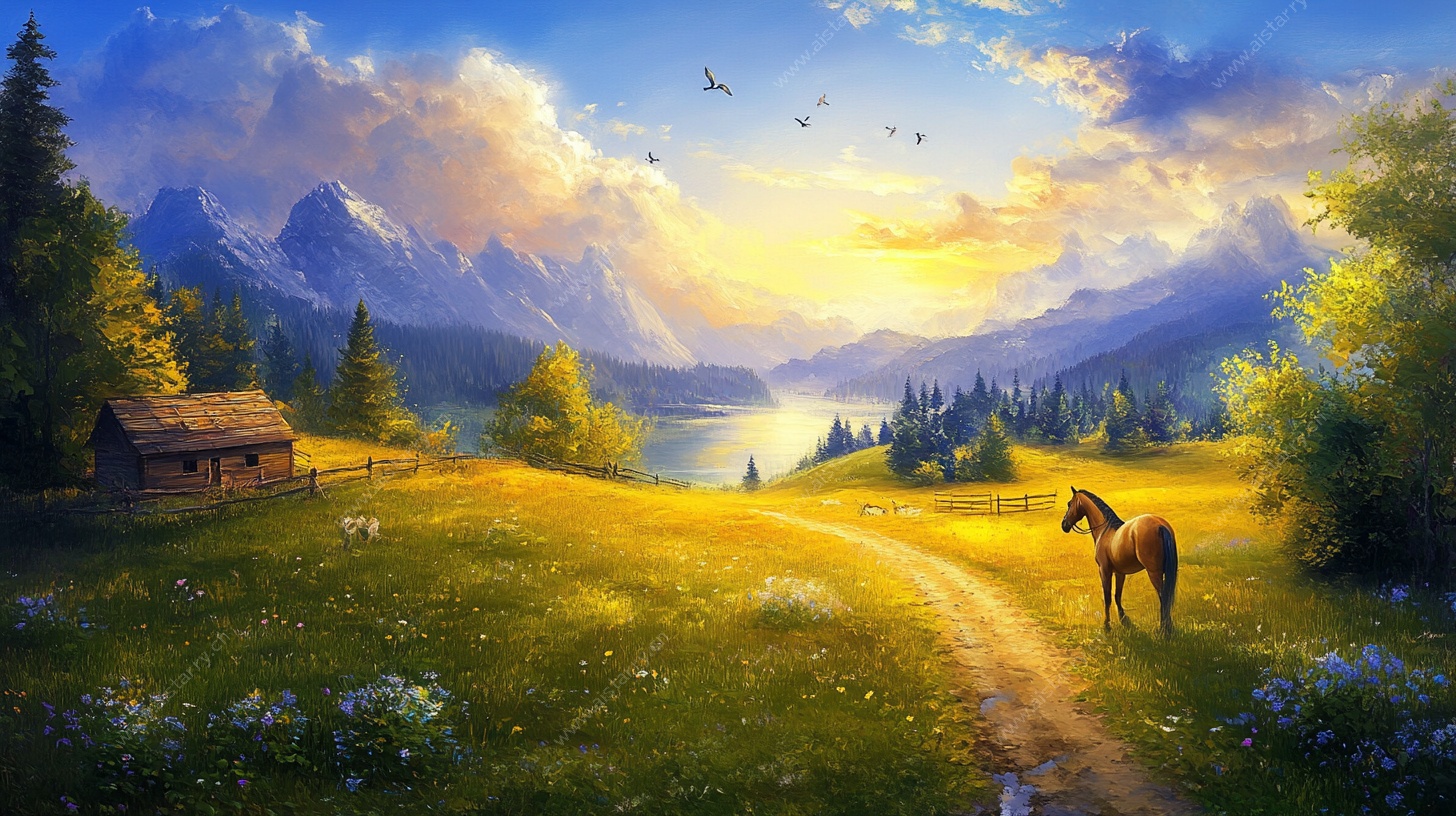 田园牧歌 山间夕阳美景