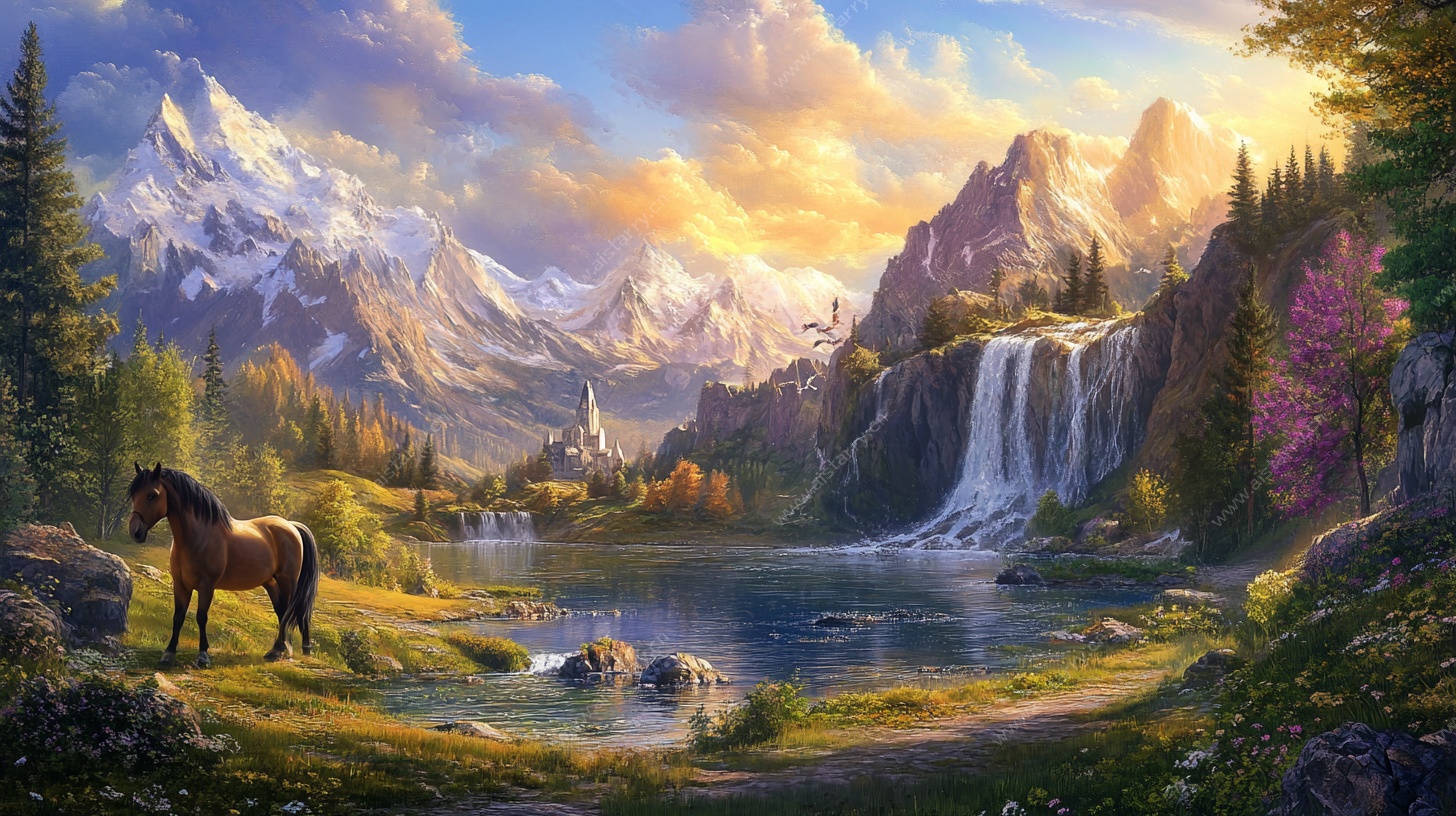 梦幻山水间的独行骏马