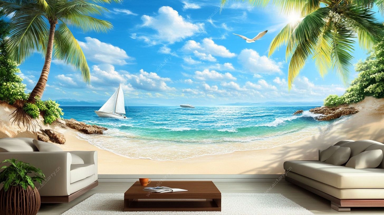 海边沙滩风客厅背景墙