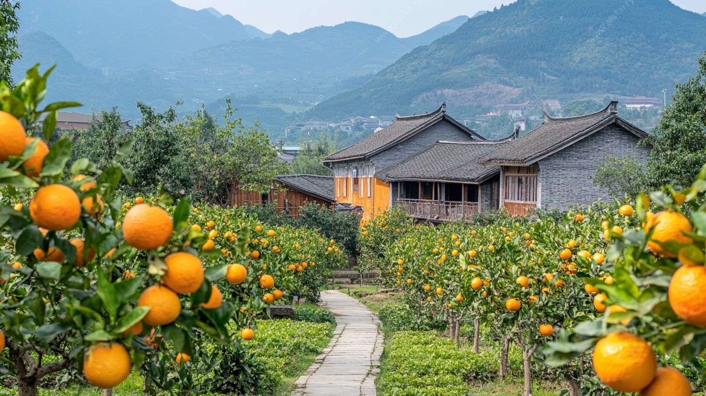 橘园中的古朴民居