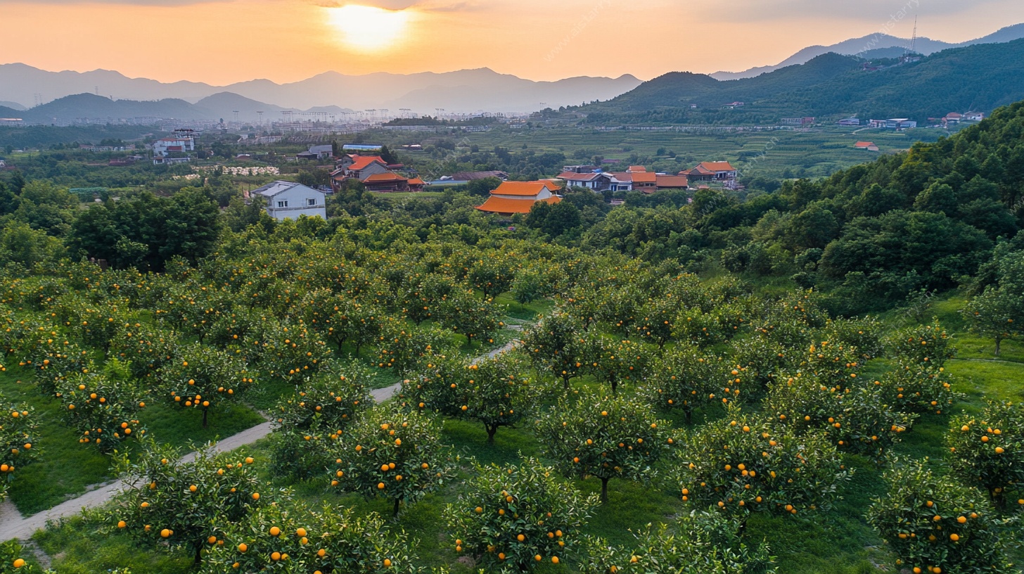 夕阳下的果园田园美景