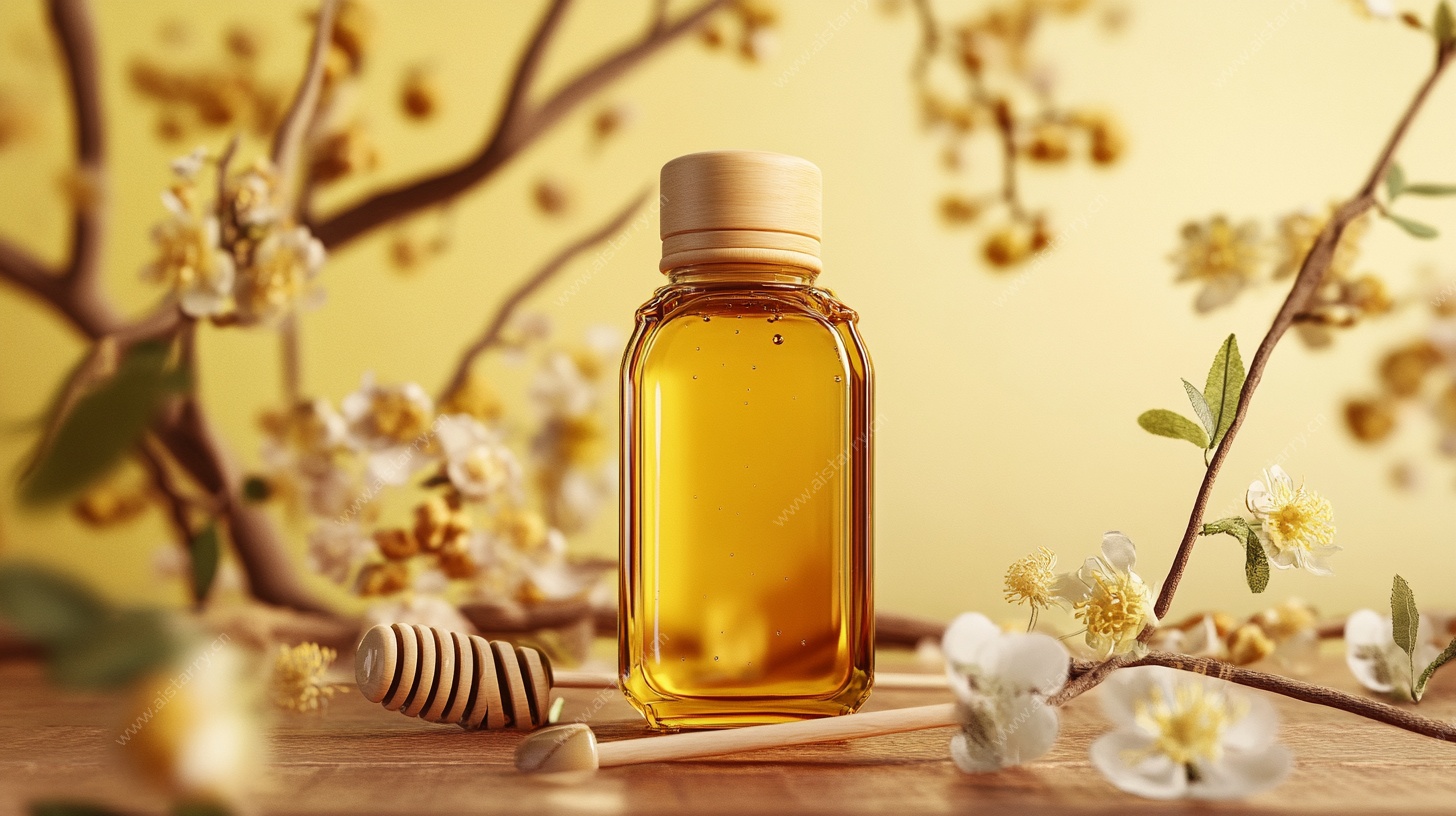 蜂蜜瓶与花朵静物图