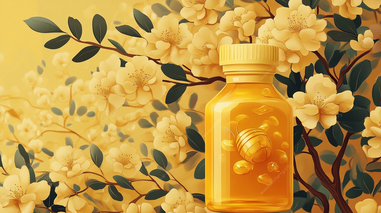 蜂蜜瓶置身繁花中