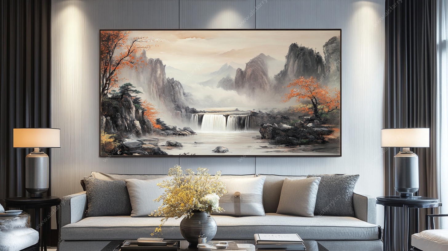 中式客厅山水挂画装饰