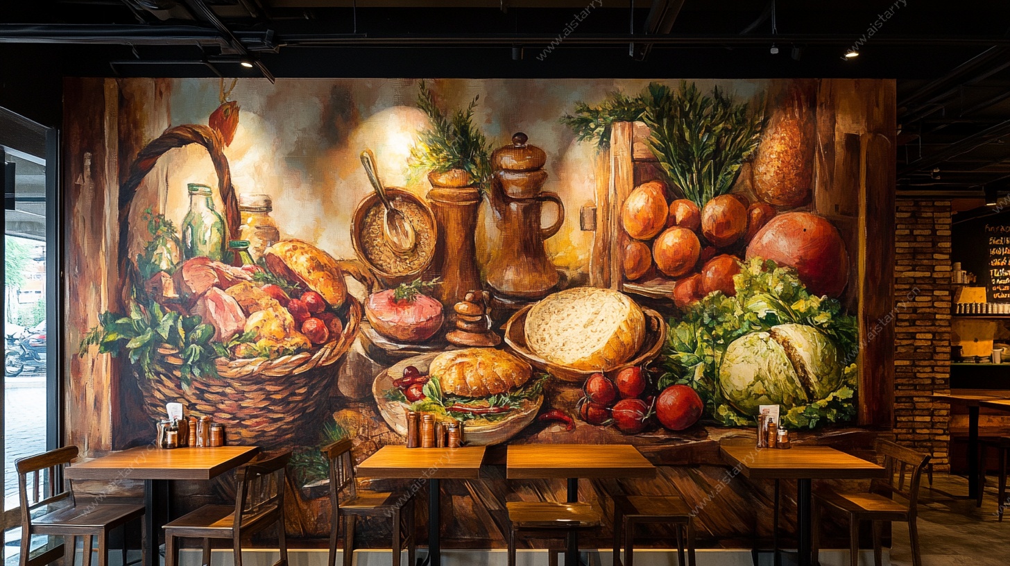 餐厅壁画 丰盛蔬果美食景象