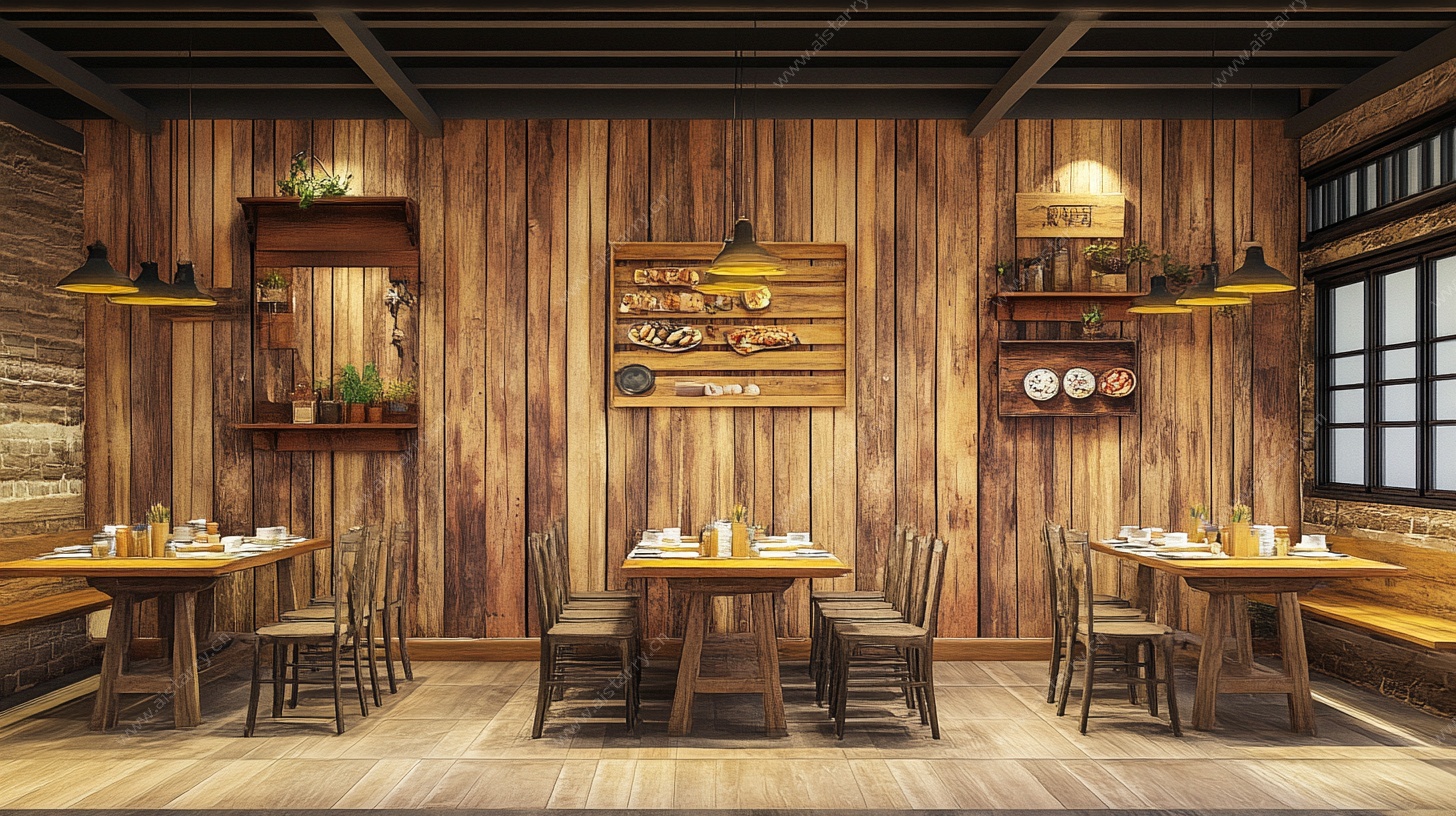 复古木质风餐厅室内场景