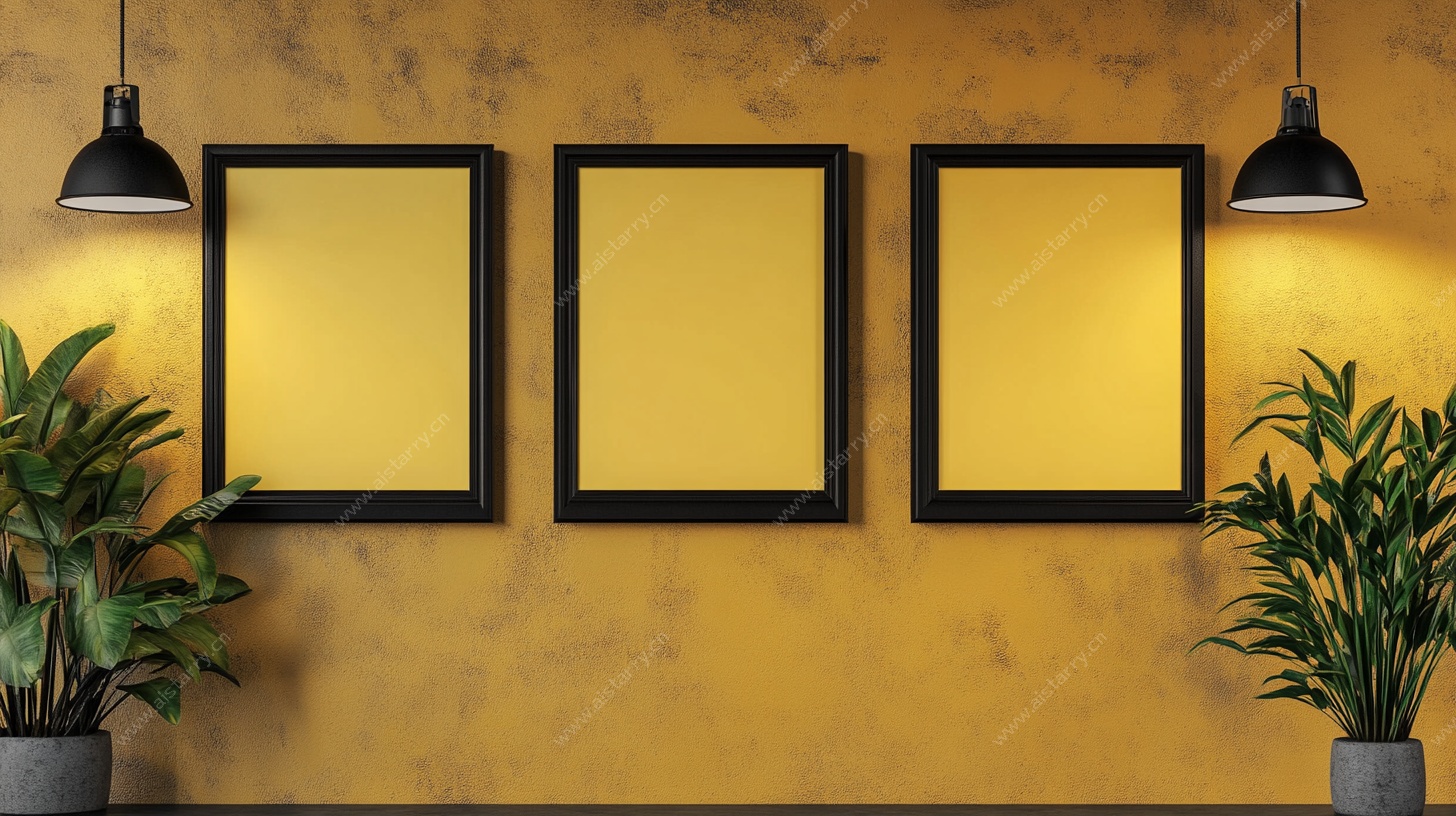 墙上相框与绿植装饰场景