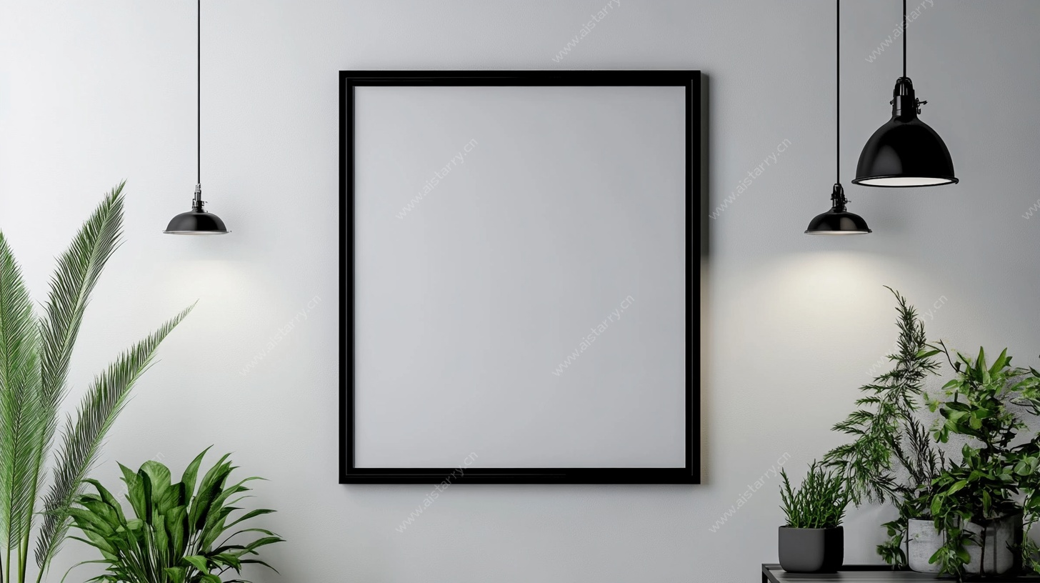 简约墙饰空白画框与绿植