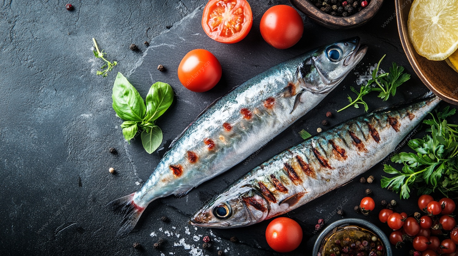 烤秋刀鱼配新鲜食材