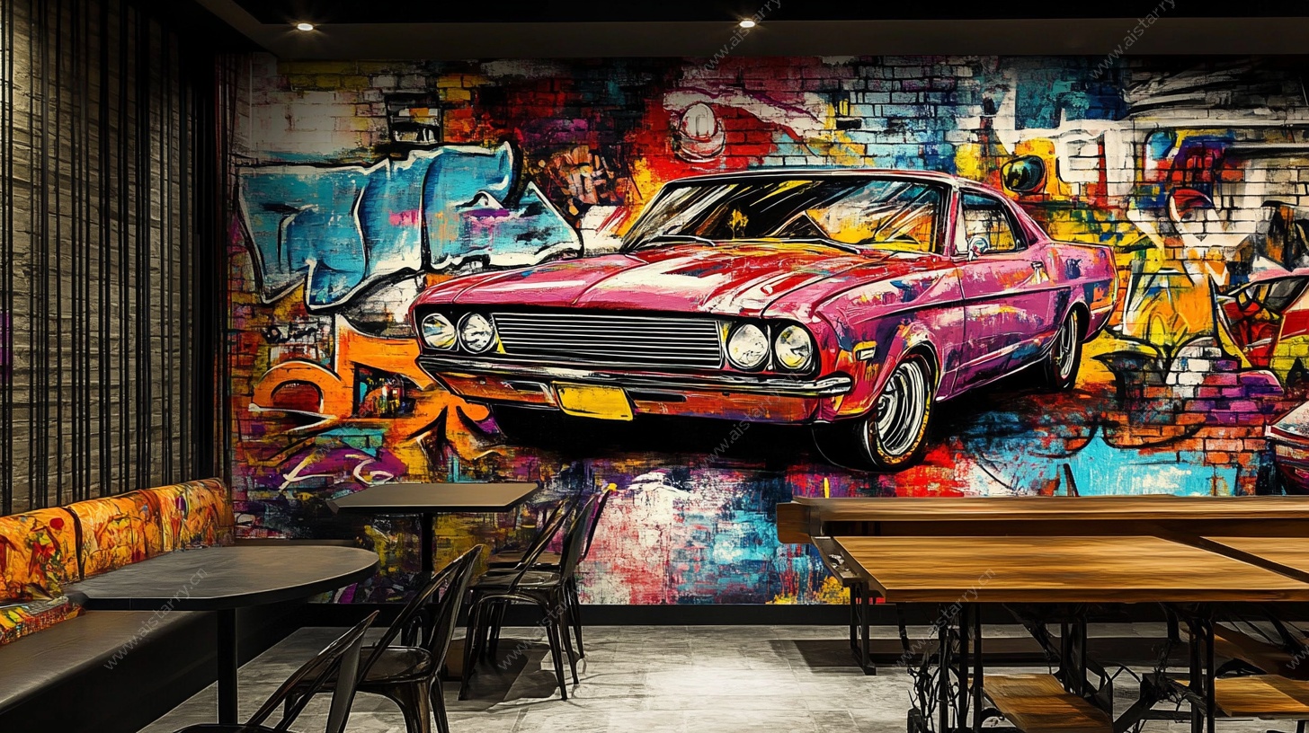 个性涂鸦餐厅墙面设计