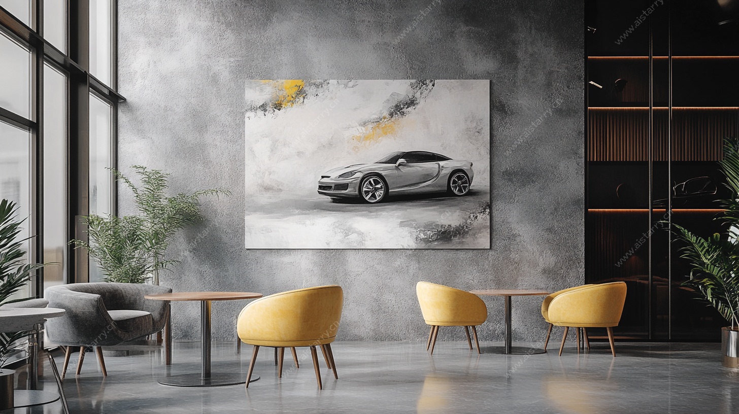 现代客厅的汽车艺术挂画