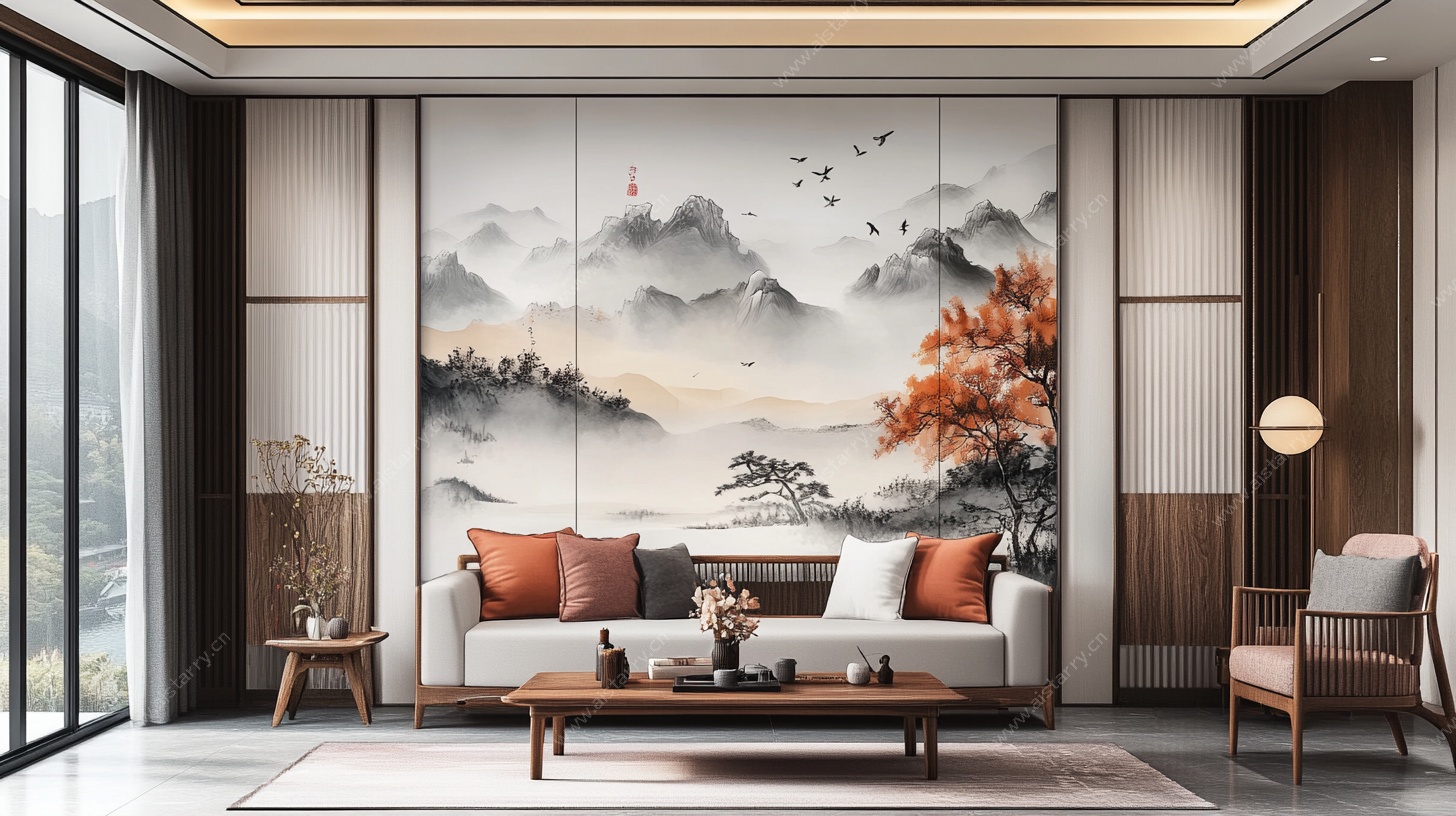 中式山水风客厅装饰效果图
