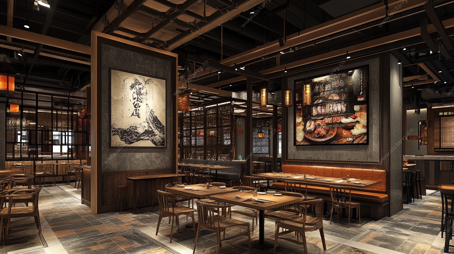 中式古风火锅餐厅室内景