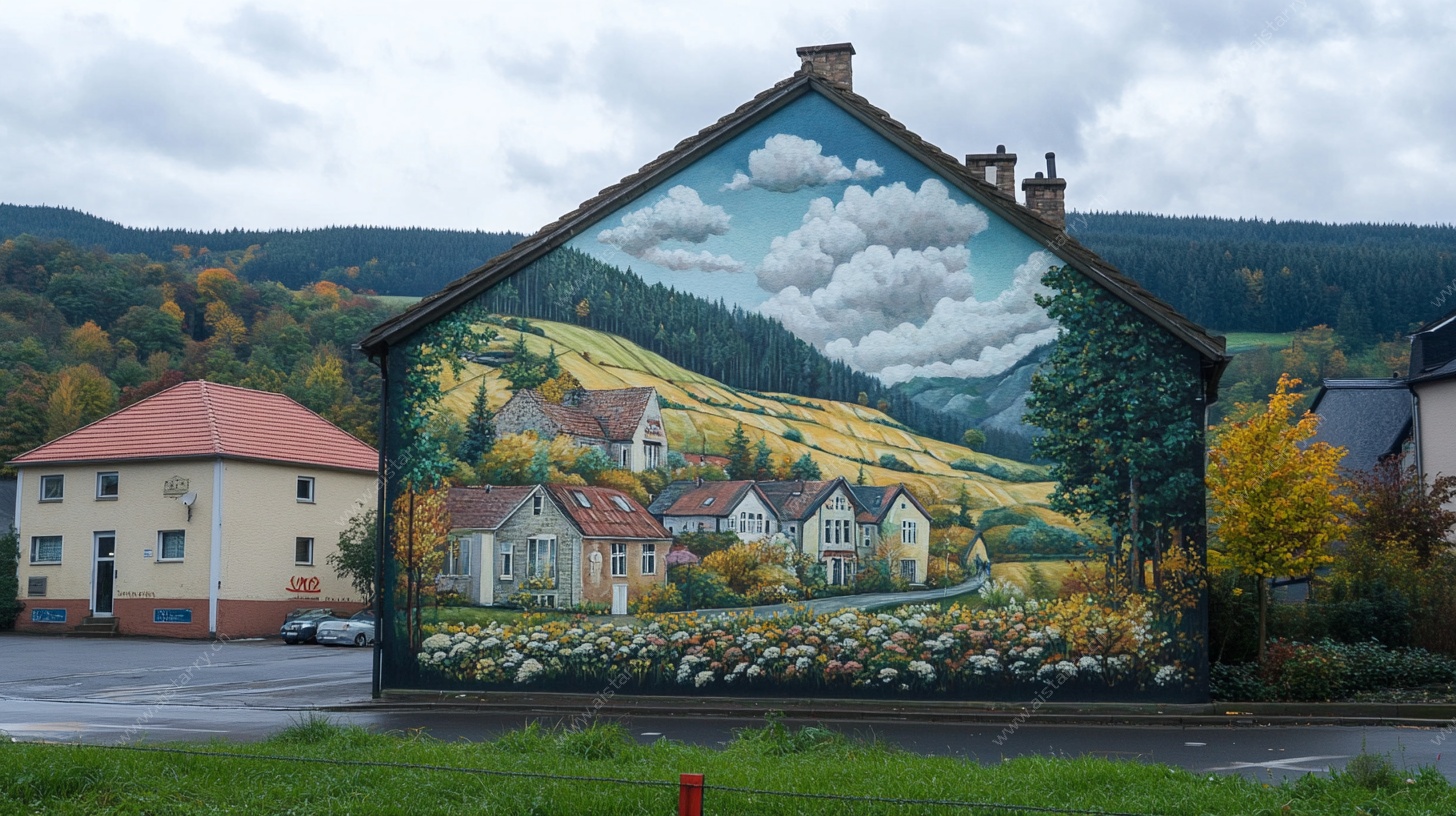 乡村风格房屋外墙精美壁画