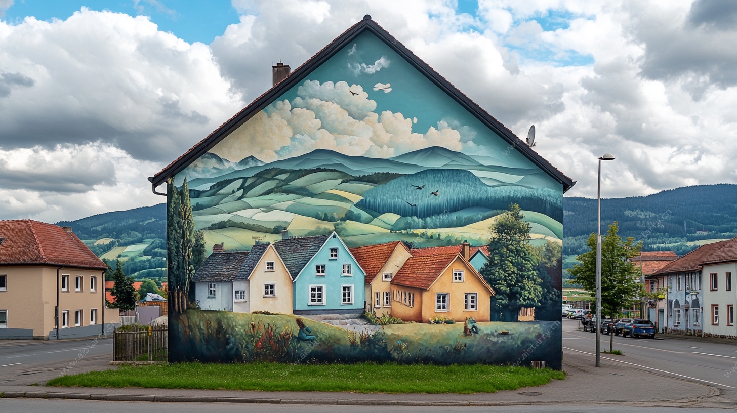 乡村风格房屋外墙艺术壁画