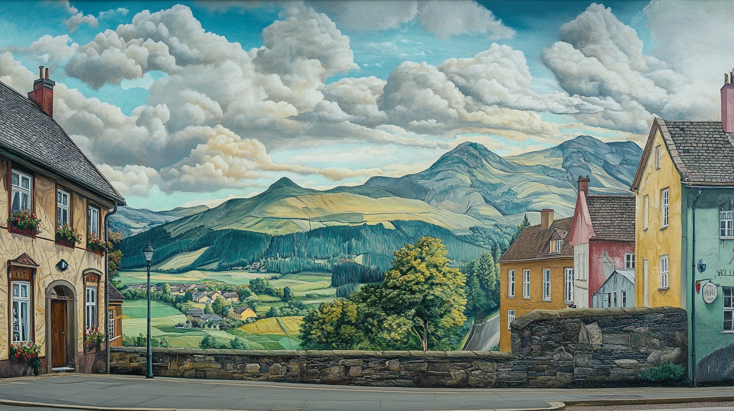 小镇田园风光壁画